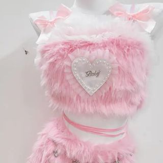 Bowknot fluffy ruffle cami mini skirt set