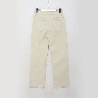 Brushed-back straight cotton pants
