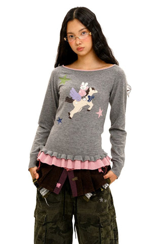 [Moromoro2] Wool Blend Striped Patchwork Pleated  Skirt