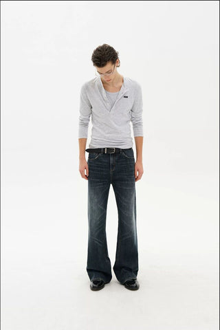 [MASONPRINCE] Washed Slub Denim Micro-Flare Jeans
