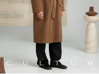 [CULTUM] Shawl Collar Belted Long Wool Coat