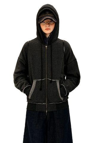 [Moromoro2] Raw-Edge Reversible Waffle Zip  Hoodie