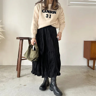 Crinkle pleated long skirt