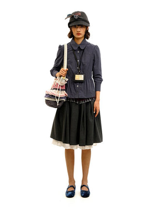[Moromoro2] Baby Collar Bubble Sleeve Pleated  Shirt