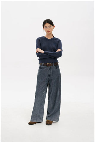 [MASONPRINCE] Wool Blend V-Neck Distressed Sweater