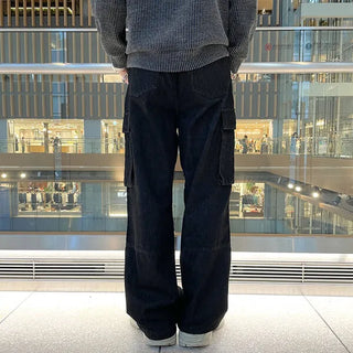Cargo denim wide-leg pants