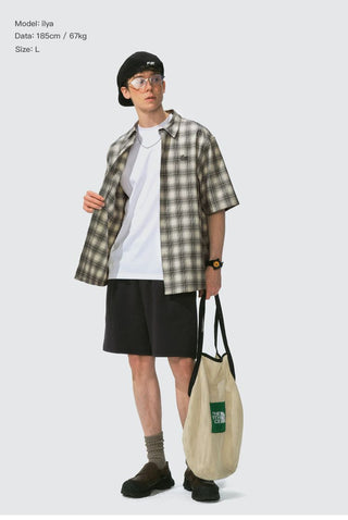 [Monterest] Seersucker Check Logo Embroidered Shirt