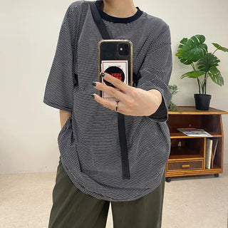 Striped oversized short-sleeved T-shirt