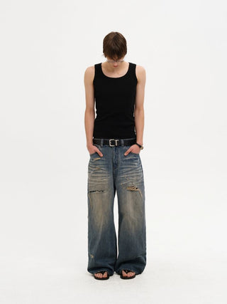 [MASONPRINCE] Distressed Wide Leg Jeans