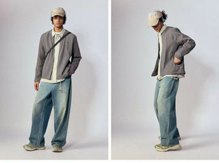 [Monterest] Waffle Knit Zip-Up Cardigan Jacket