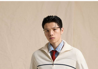 [CULTUM] Half-Zip Striped Cotton Knit Sweater
