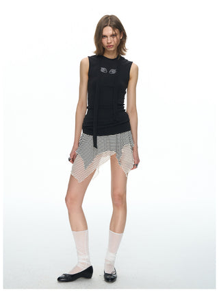[NECY] Irregular Dot Double Hem Mini Skirt