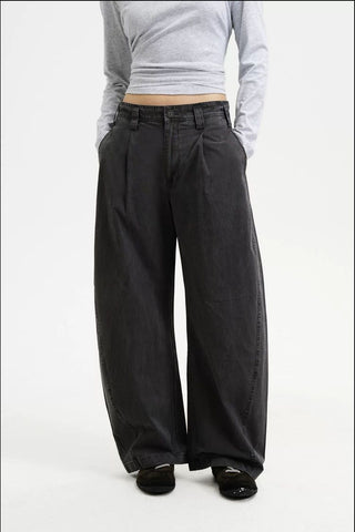 [MASONPRINCE] Curved Double Pleat Wide Pants