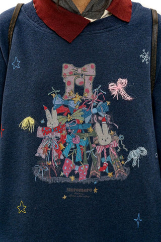 [Moromoro2] Bow Print Layered Hooded  Sweatshirt