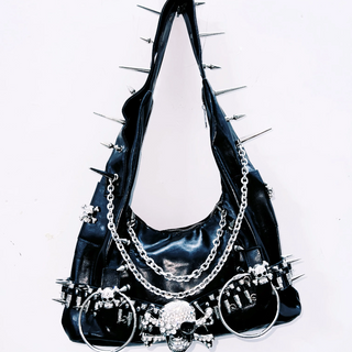 Skull applique rivet o ring handbag  | Festival Outfits Women