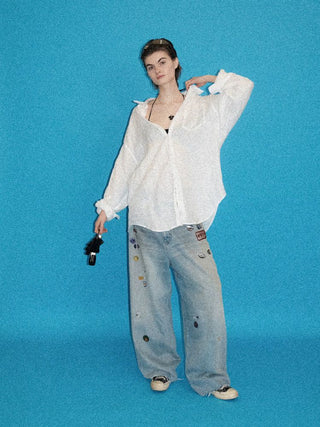 [MASONPRINCE] Breathable Linen Raw Edge Oversized Shirt