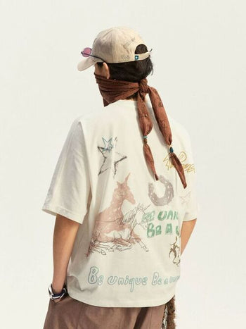 [Monterest] Horse Year Graffiti Print Embroidered Tee