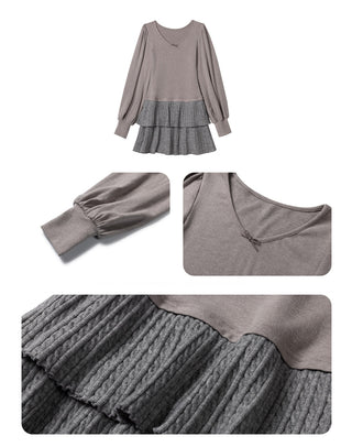[NECY] Muted Romantic Bow Patchwork Dress