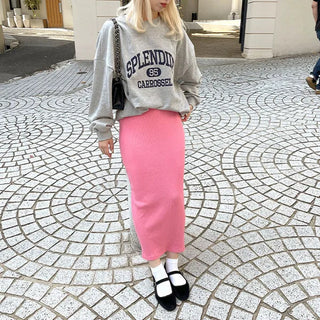 Ribbed slit skirt
