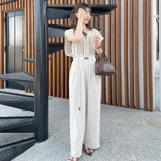 Belted linen slacks