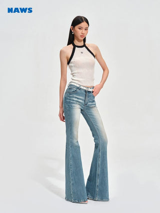 [NOTAWEAR] High-Waist Washed Slim Flare  Jeans