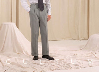 [CULTUM] Herringbone Brushed Pleated Trousers