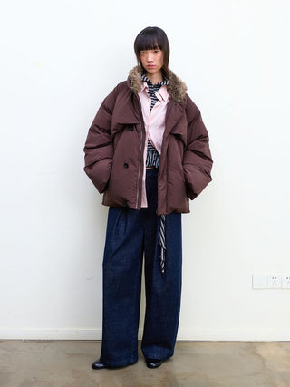 [NeverSeez] Raw Denim Wide-leg Jeans