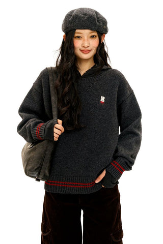 [Moromoro2] Rabbit Embroidered Contrast  Knit