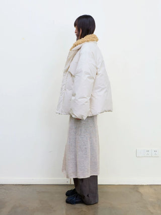 [NEVERSEEZ] Spliced Detachable Fur Collar Down Jacket