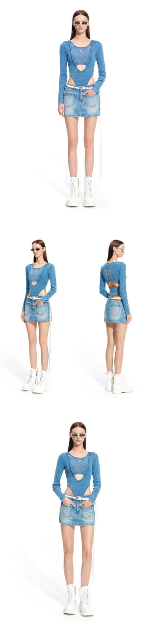 [NOTAWEAR] Lynx Washed Denim Knit Bodysuit