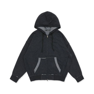 [Moromoro2] Raw-Edge Reversible Waffle Zip  Hoodie