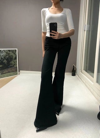 SHIRRING LOW BOOTSCUT PANTS
