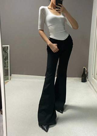 SHIRRING LOW BOOTSCUT PANTS