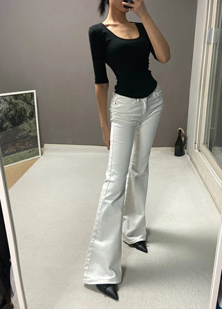 SHIRRING LOW BOOTSCUT PANTS
