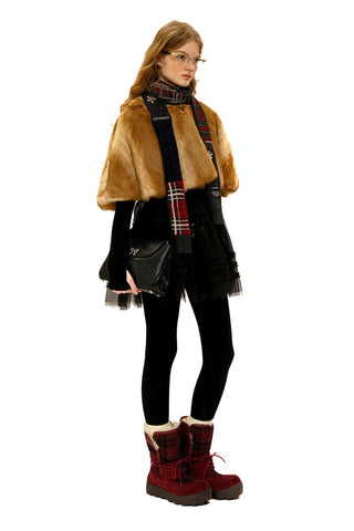 [Moromoro2] Plaid Fur-Lined Platform Snow  Boots