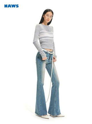 [NOTAWEAR] Striped Slim Fit Wool Blend Knit  Top