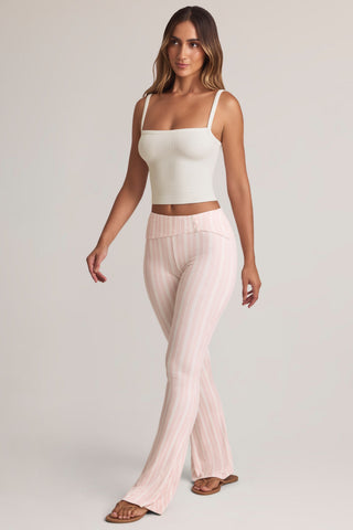 Modal Foldover Mid-Rise Flared Trousers in Stripe Print