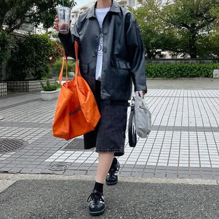Faux leather mid-length coat