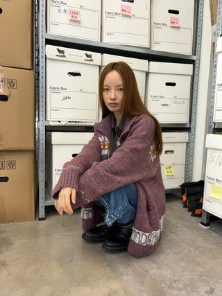 [NeverSeez] Fair Isle Wool Blend Cardigan