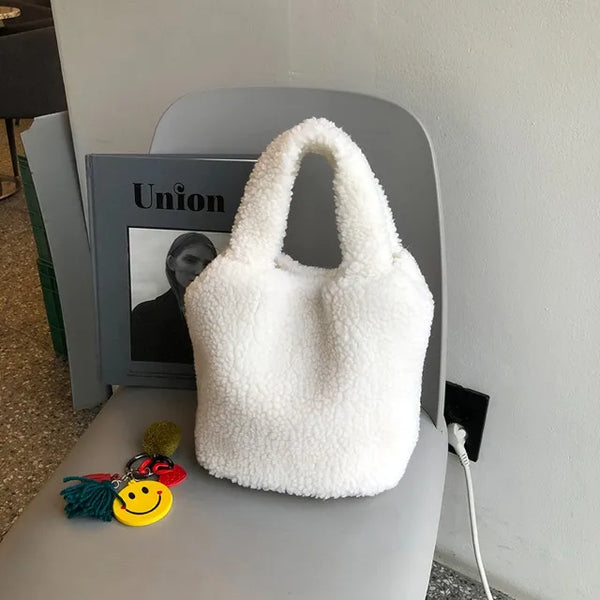 Fleece Boa Handle Tote Bag (3 colors)