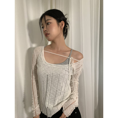 Hollow slim knitted top