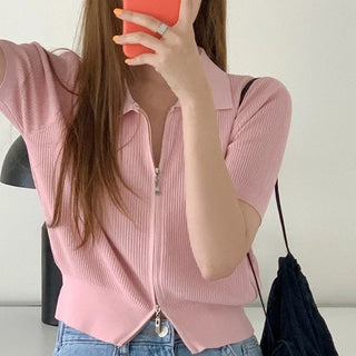 2-Way Ribbed Zip-Up Knit