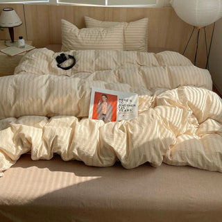 Japandi Aesthetic Beige Striped Duvet Cover Set