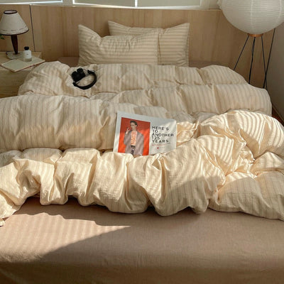 Japandi Aesthetic Beige Striped Duvet Cover Set