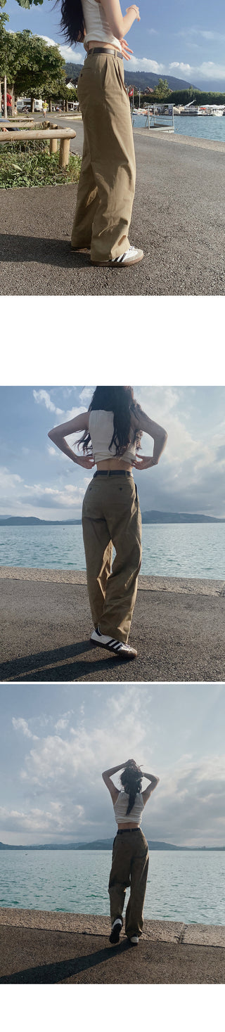 Wide cotton slacks with pleats