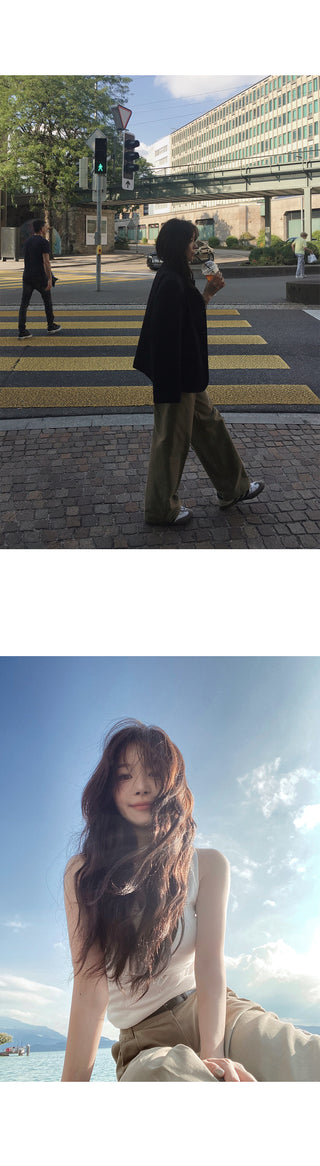 Wide cotton slacks with pleats