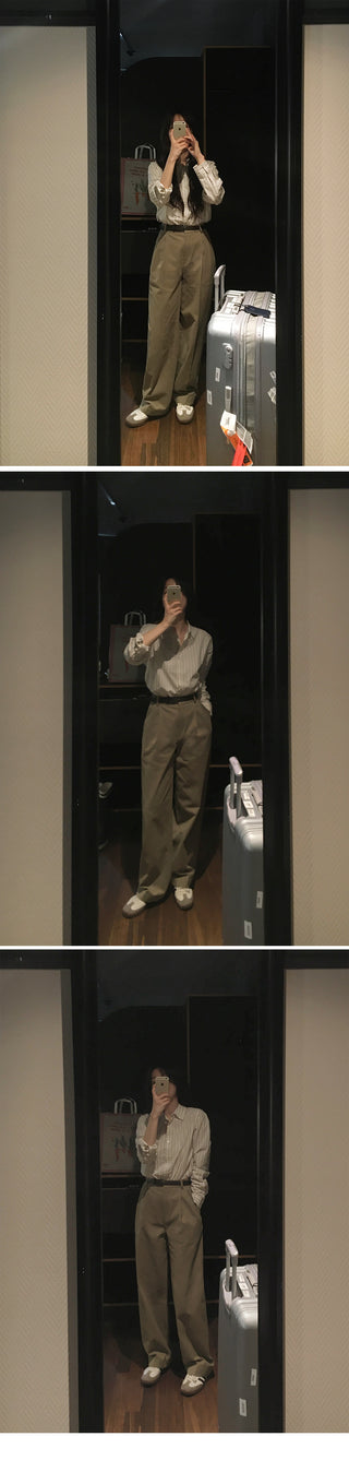 Wide cotton slacks with pleats