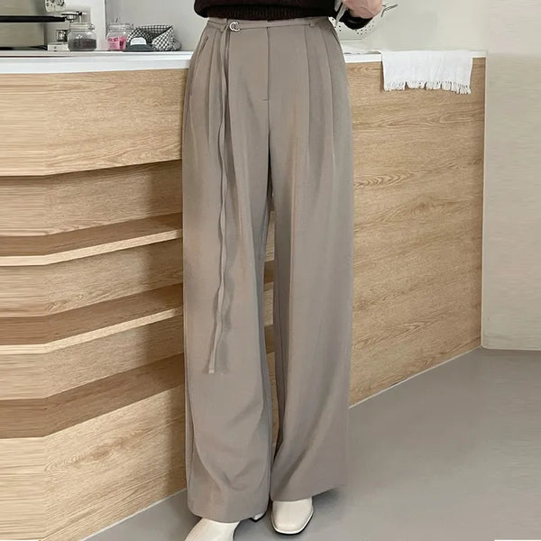 [Life Pants] Pintuck Belt Wide Slacks
