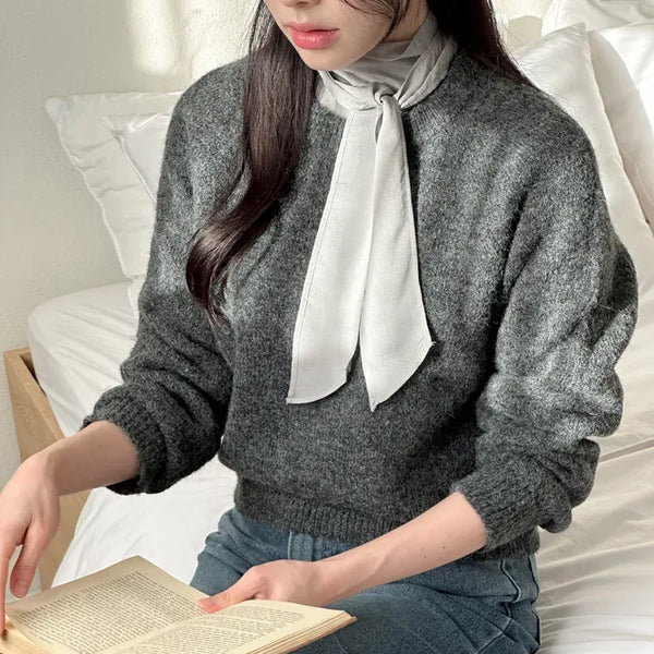 Wool hair round neck knit