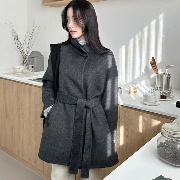 [100% Wool] Half High Neck Handmade Coat
